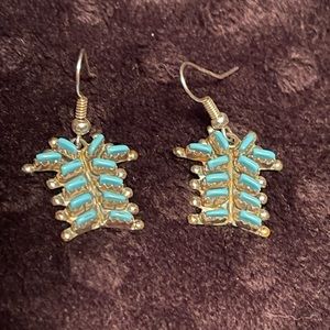 Sterling silver turquoise French hook earrings.